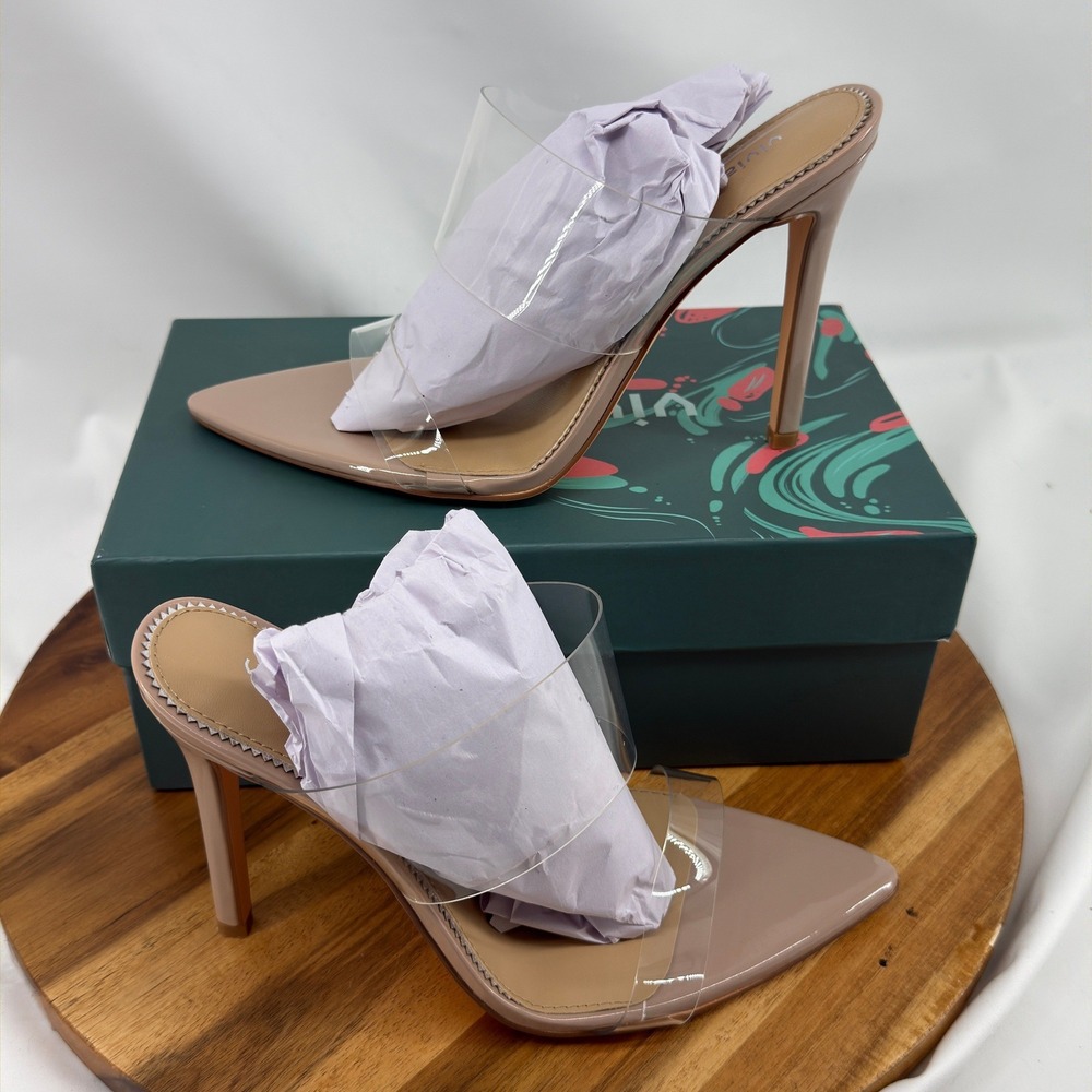 Vivianly Clear Pointed Toe Mules Women 8 Nude Synthetic Stiletto T900-K1058